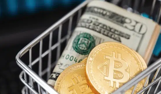 Bitcoin and fiat in trolley.