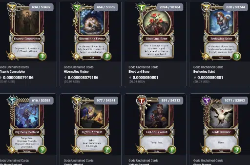 Gods Unchained cards on marketplace
