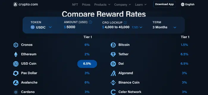 Crypto.com offers a 6.5% interest 