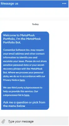 Live chat feature on Metamask wallet. 