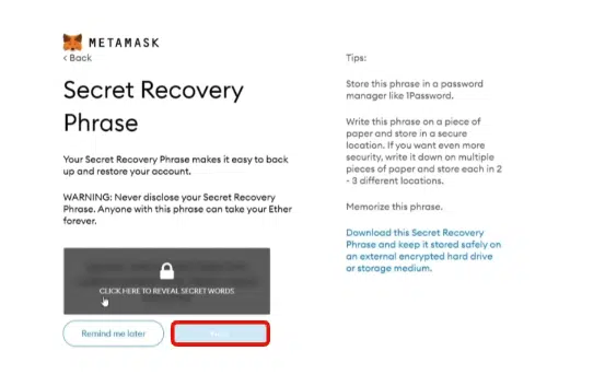 Step 5: Secret recovery phrase