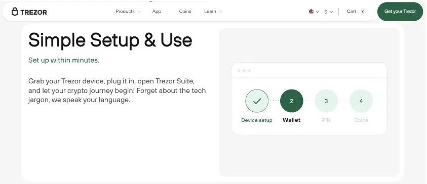 Easy-to-use Trezor software interface.