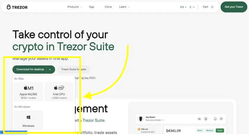 Download Trezor Suite pc app. 
