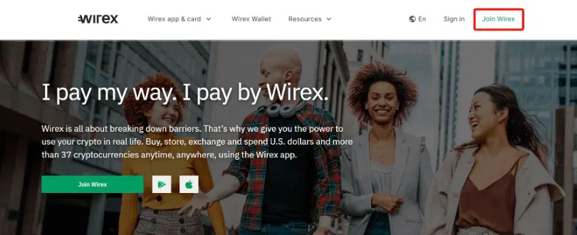 Create an account on Wirex platform.