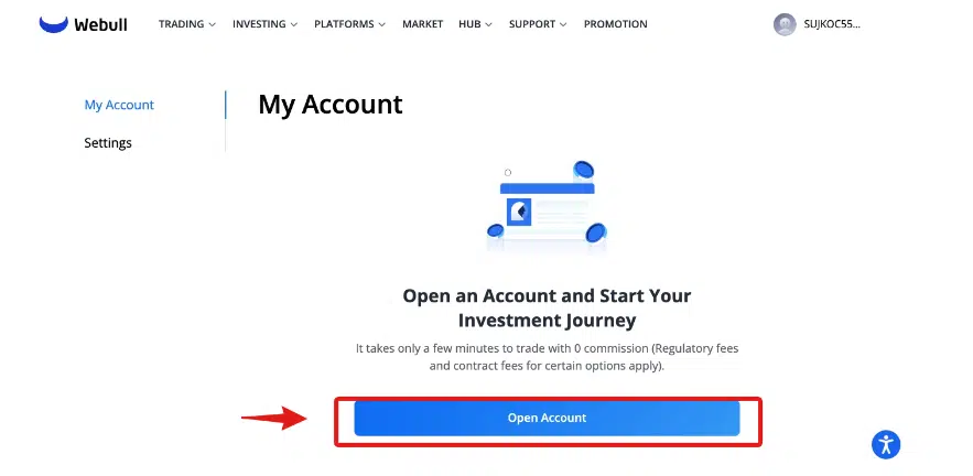 Webull account opening page.