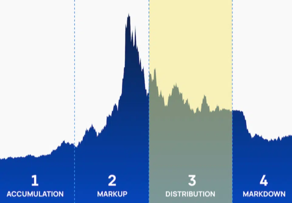 A graph depicting the distribution phase of a bull run