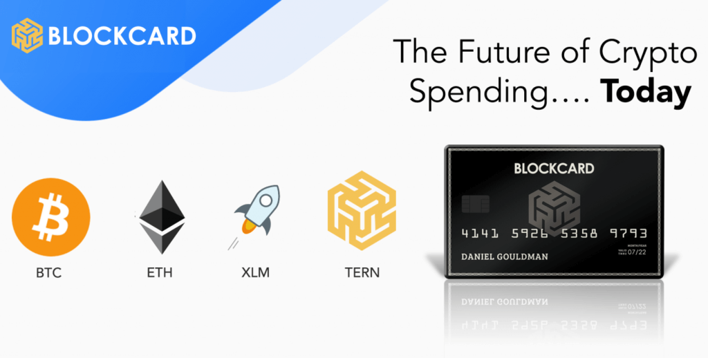 Supported cryptocurrencies on BlockCard Visa debit card.