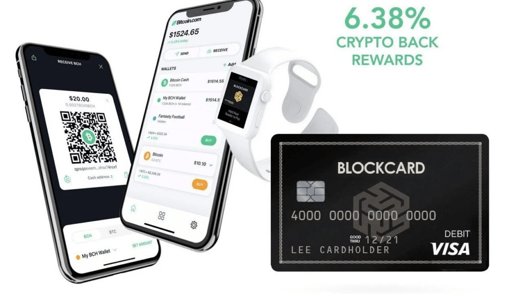Advantages of BlockCard, including cashbacks and free bank account insured.