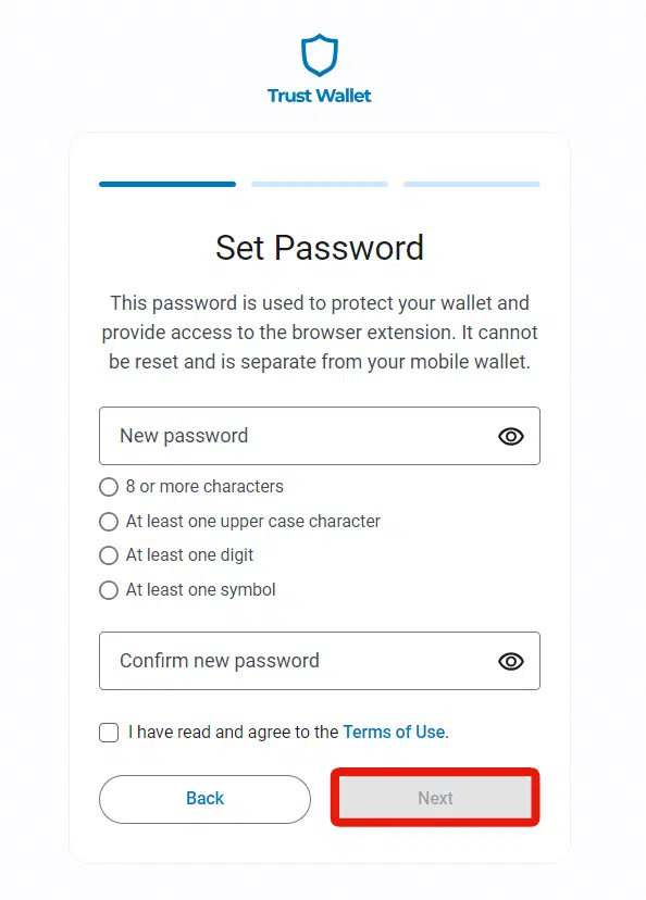 set password for mobile wallet.