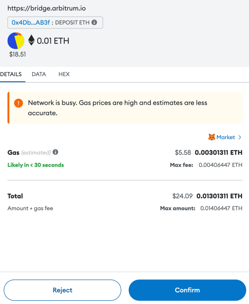 Confirming the transaction in MetaMask.