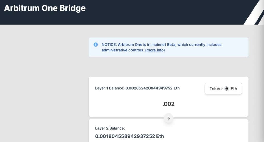 The balance on two chains in Arbitrum Bridge.