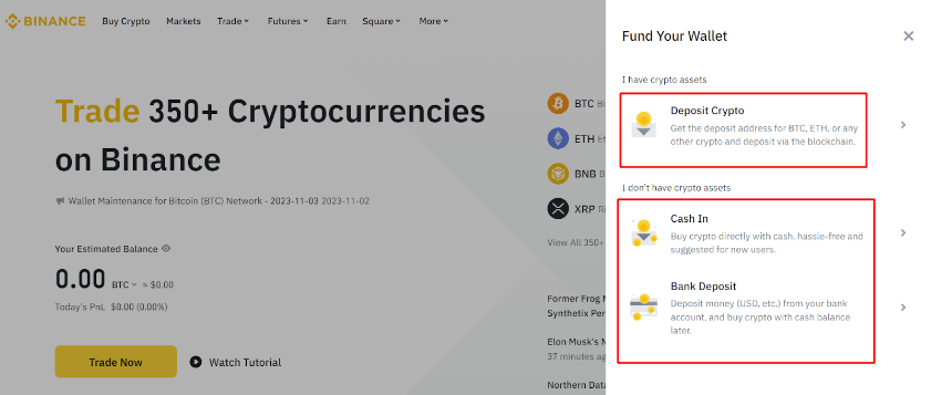 Available ways of funding your wallet on Binance