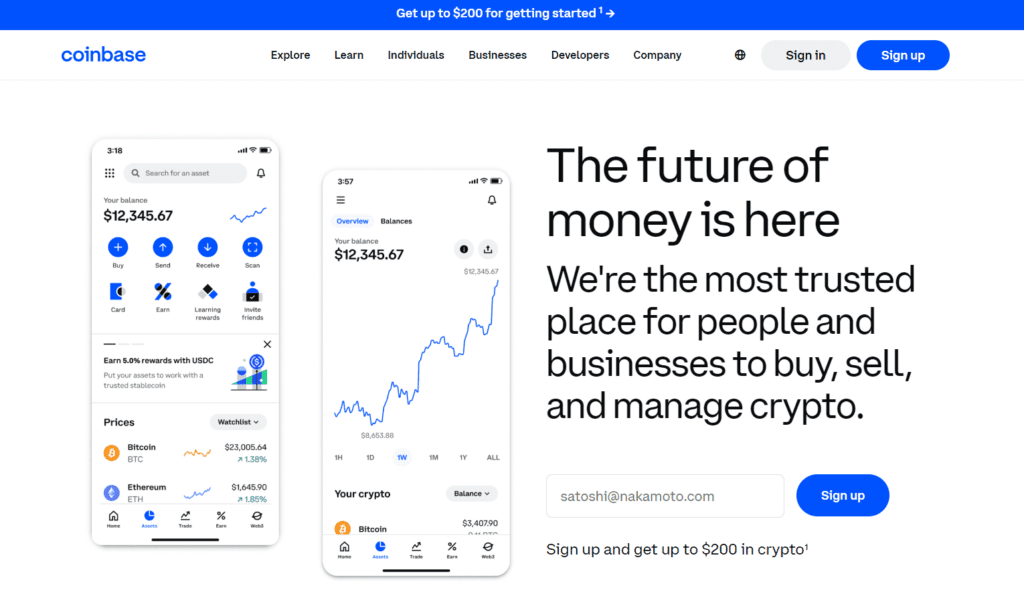 Coinbase home page.
