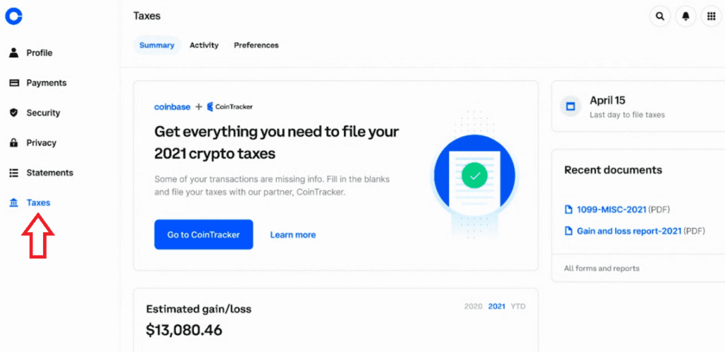 Tax overview on Coinbase.