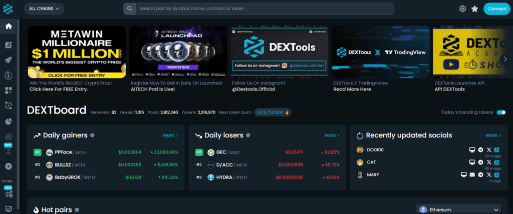 Homepage of DEXTools.