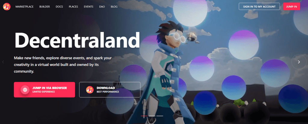 Decentraland homepage.