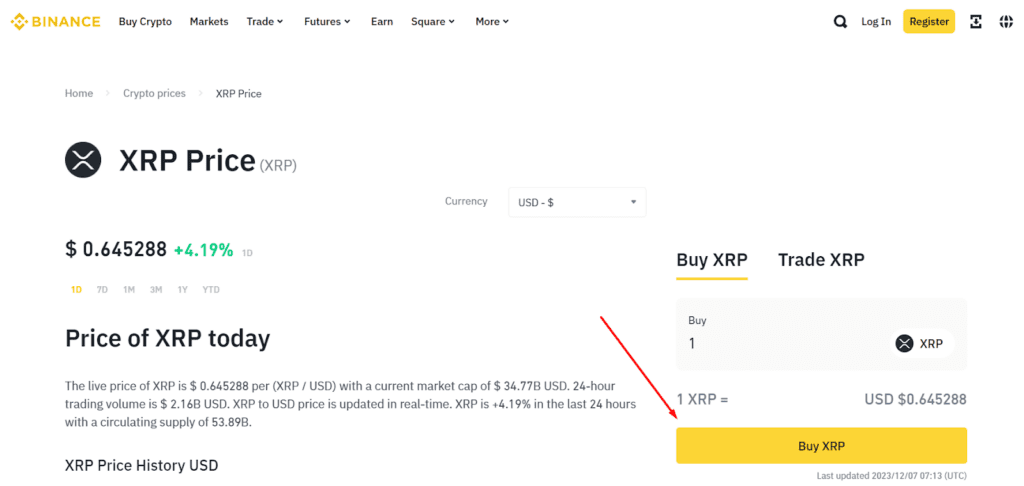 Buying Ripple (XRP) on Binance.