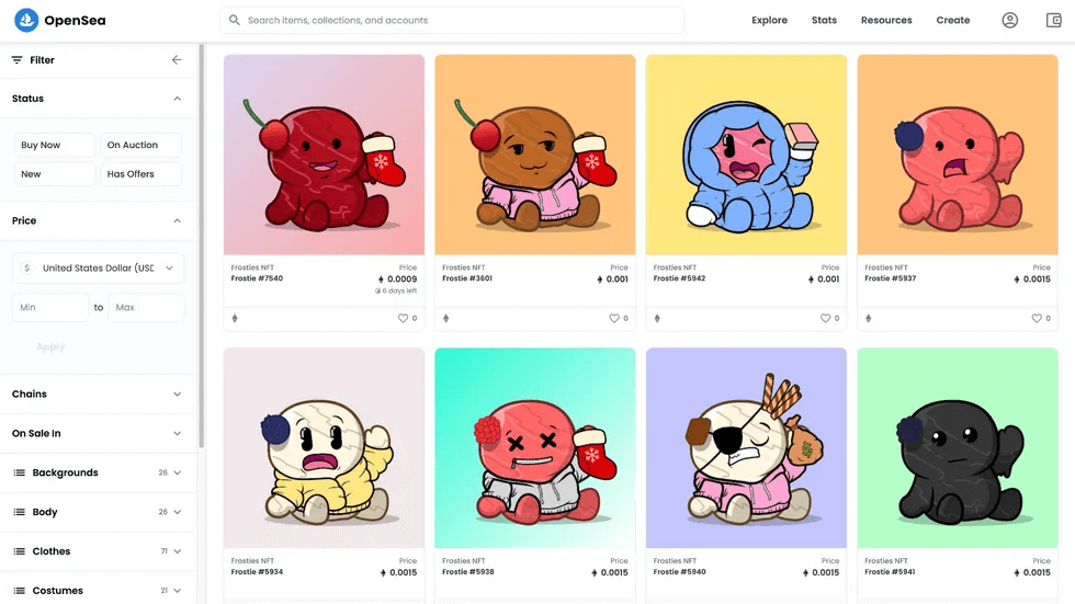 Frosties NFTs in OpenSea.