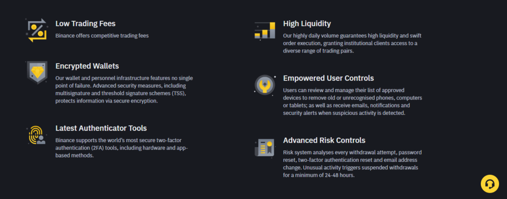 Features of Binance exchange.