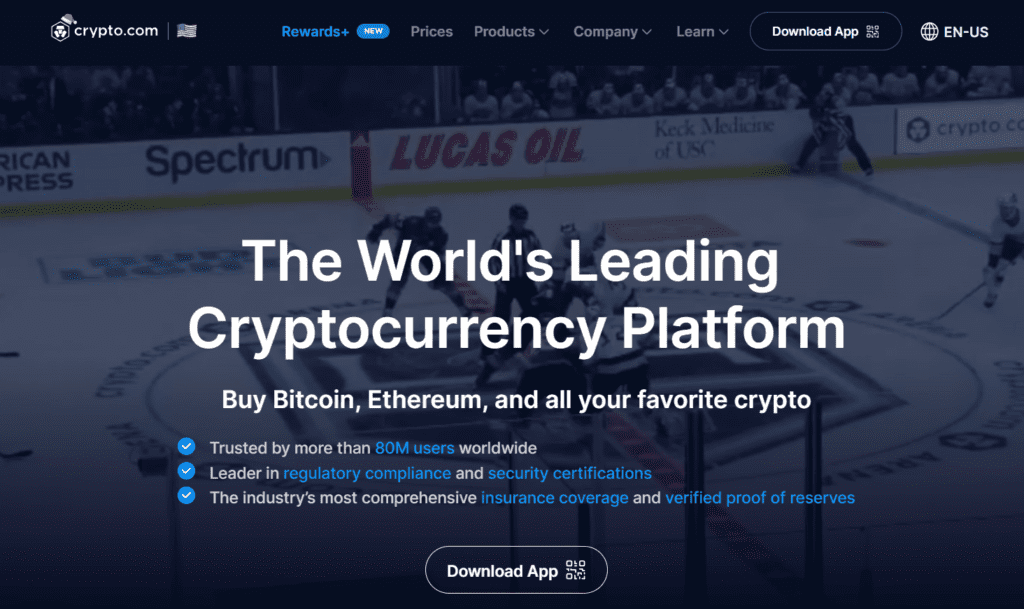Homepage of Crypto.com.