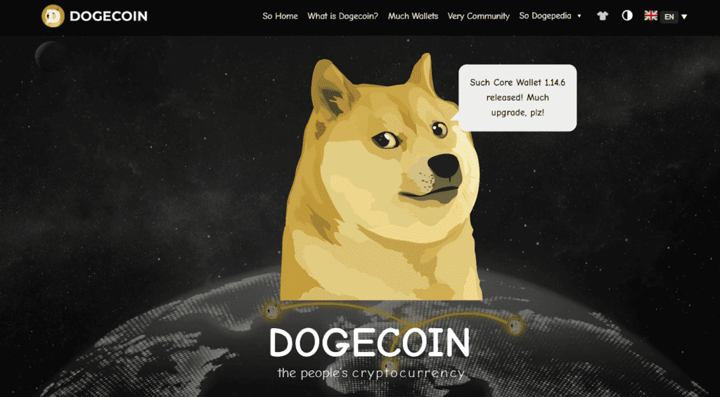 Homepage of Dogecoin.