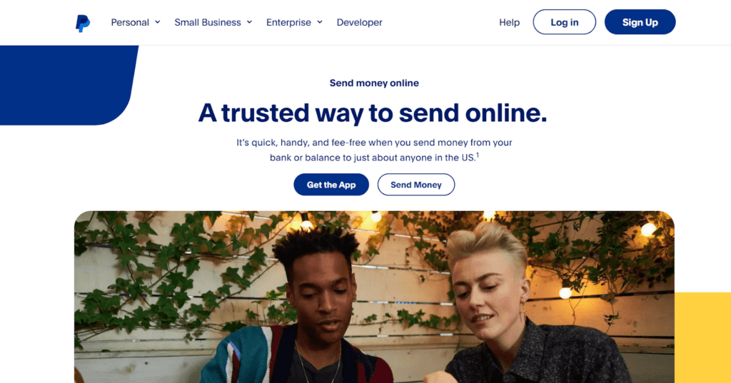 PayPal’s Send Money homepage.