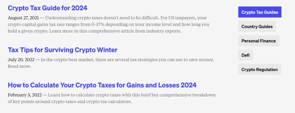 TokenTax has many crypto tax guides on its website.