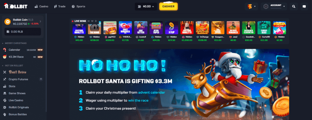 Rollbit is an Ethereum-based casino.