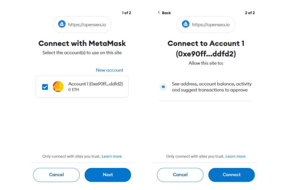 Connecting OpenSea with MetaMask.