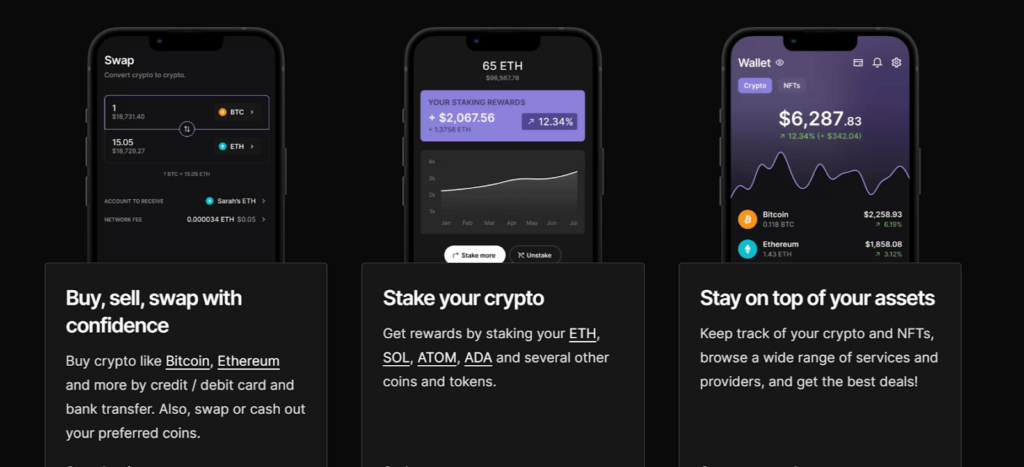Mobile application for managing cryptocurrency assets.