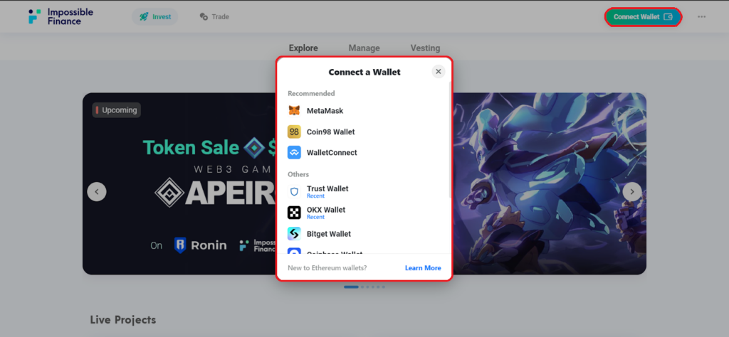 Connect Wallet on Impossible Finance