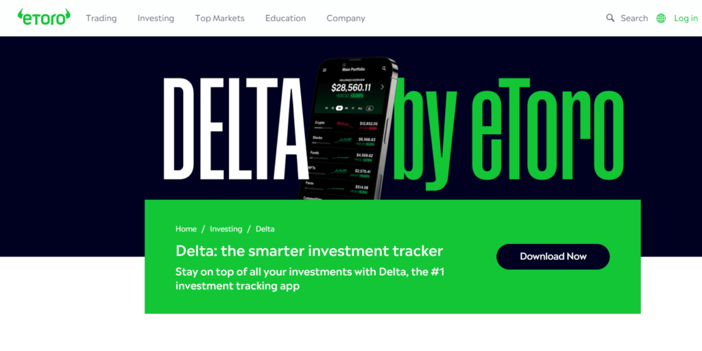 Delta App’s Main Landing Page