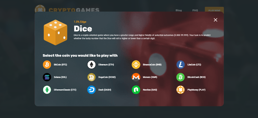 Cryptocurrencies supported on CryptoGames
