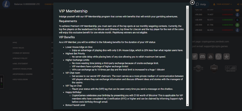 VIP memberships on CryptoGames