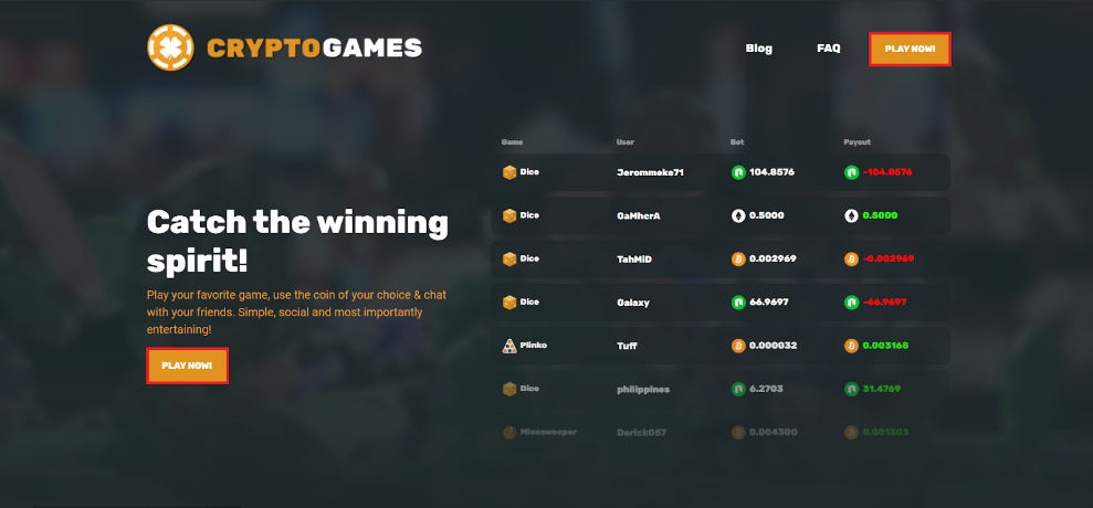 CryptoGames start page