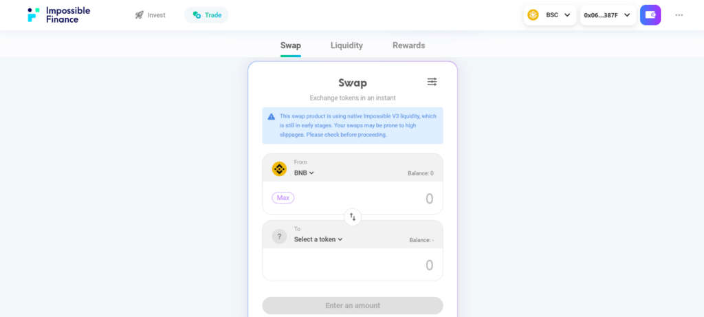 Swap Crypto on Impossible Finance