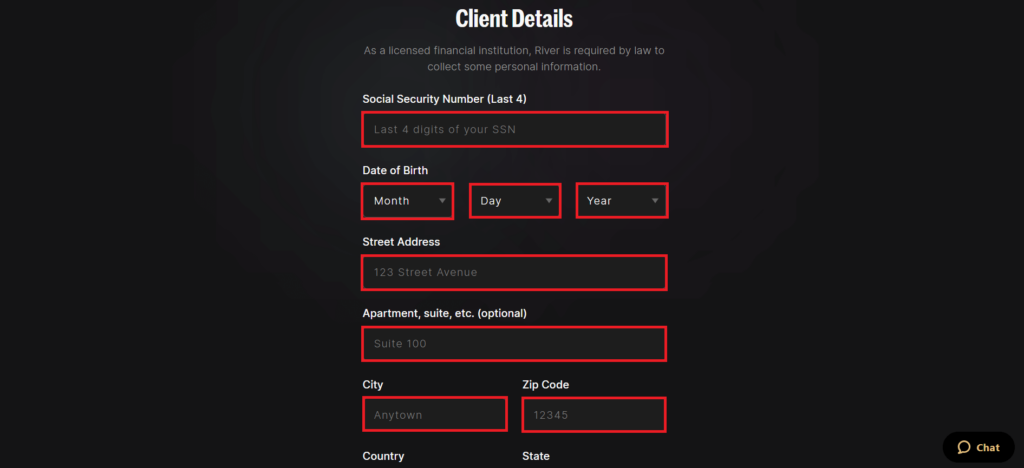 Provide Client Details on River
