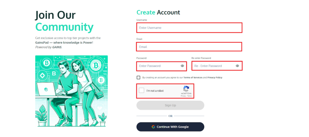 Create an Account on Gains Launchpad