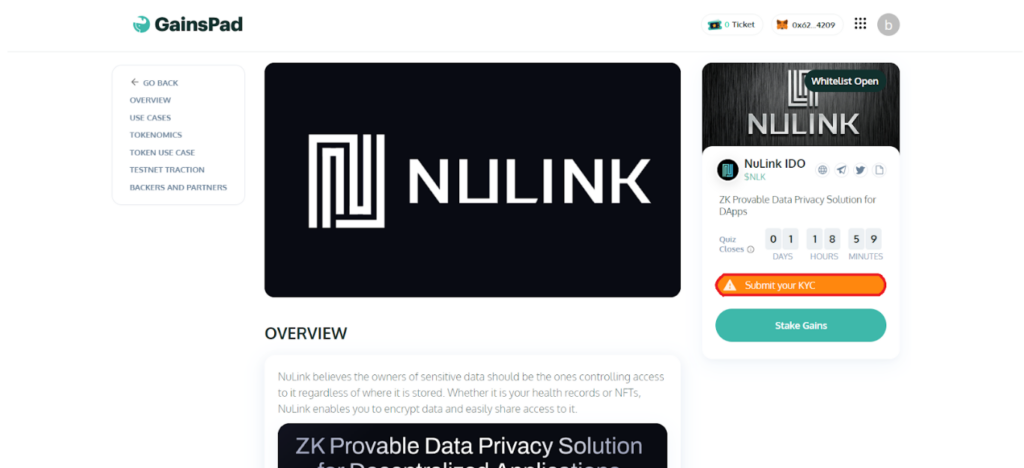 Submit the KYC on GainsPad