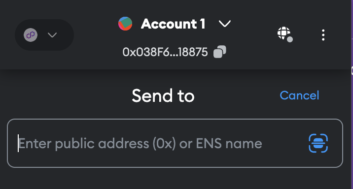 Screen showing how to send crypto on Metamask