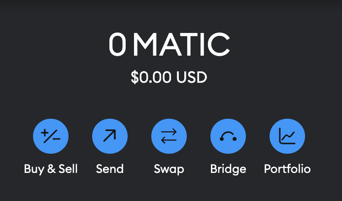 Screen showing the Metamask wallet features - buying, selling, swapping, and more