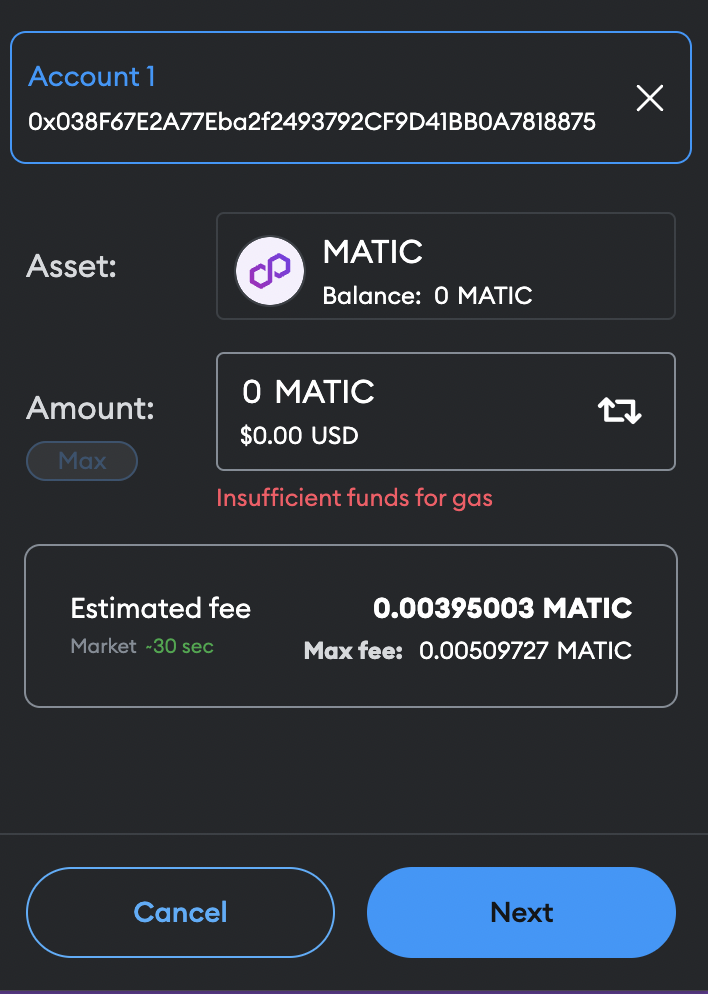 Screen showing sending crypto through Metamask