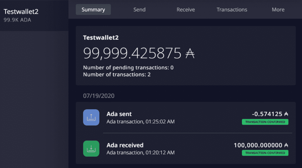 Daedalus Wallet Dashboard